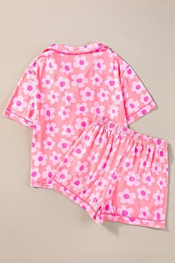 image-Green Flower Print Short Sleeve Pajamas Set