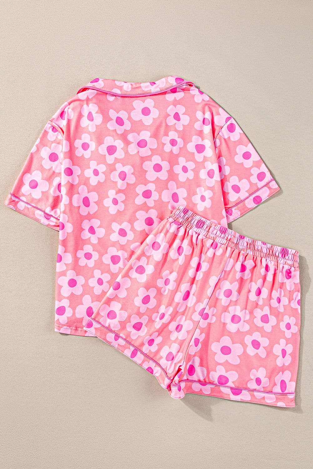 image-Green Flower Print Short Sleeve Pajamas Set