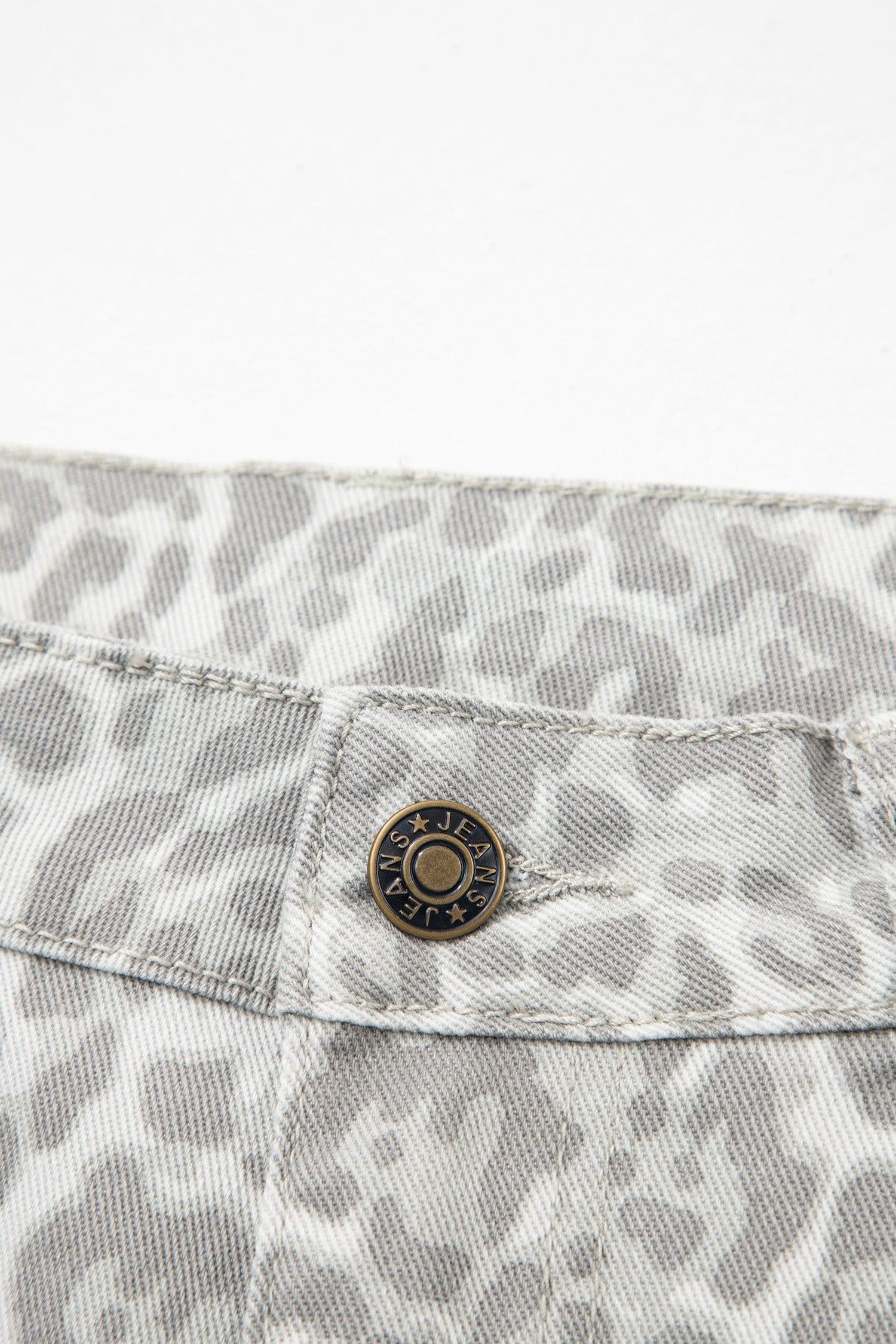 image-Sky Blue Leopard Frayed Wide Leg Jeans