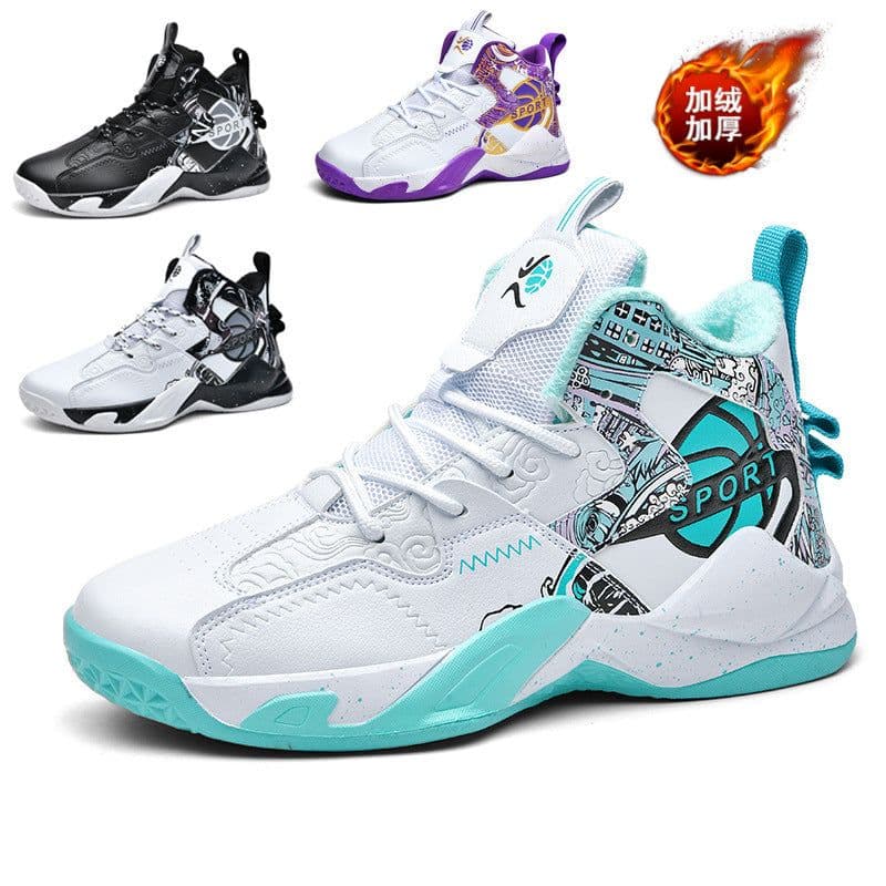 image-Winter large cotton basketball shoes for men plus velvet and cotton to keep warm sports running shoes for teenagers and middle school students practical sneakers