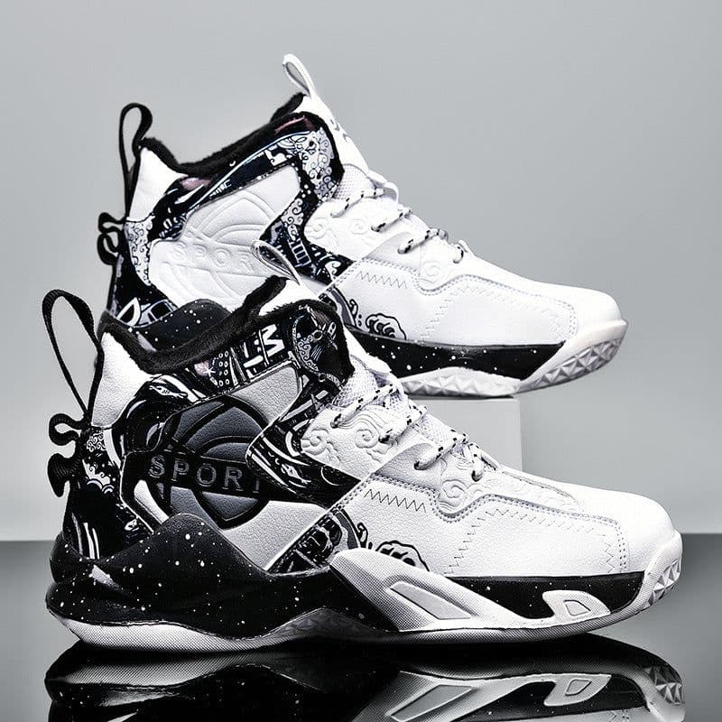 image-Winter large cotton basketball shoes for men plus velvet and cotton to keep warm sports running shoes for teenagers and middle school students practical sneakers