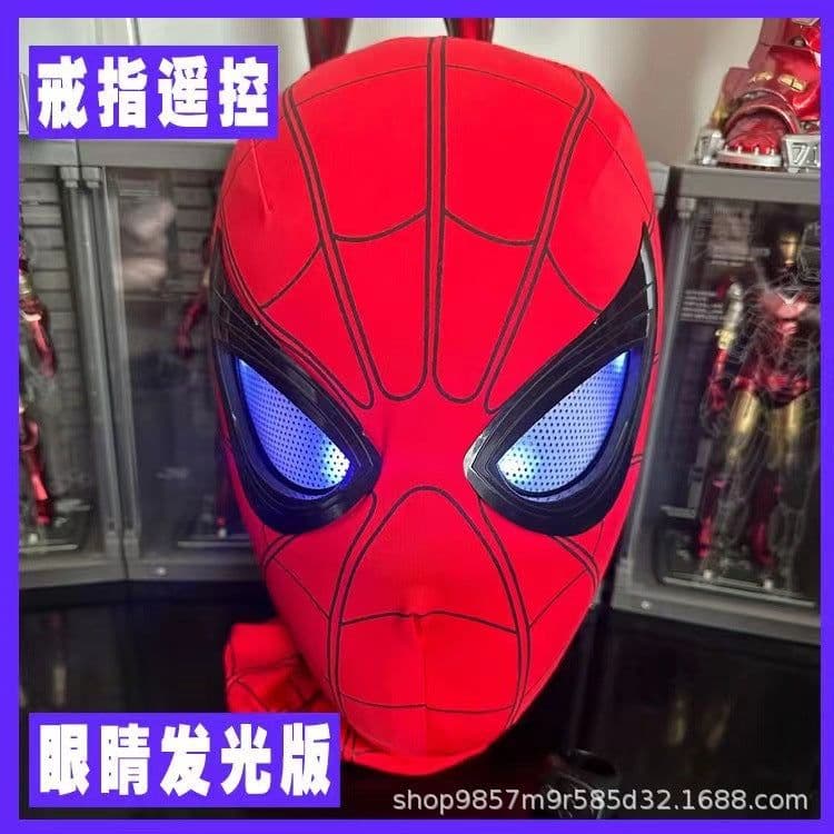 image-Spider-Man hood with eyes movable ring remote control manual electric blinkable mask extraordinary hero expedition helmet