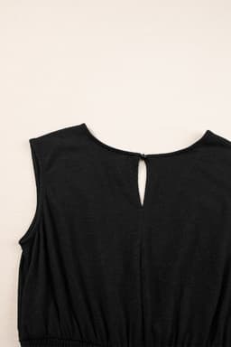 image-High Waist Shirred V Neck Jumpsuit - Sleeveless Sexy Design