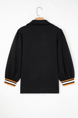 image-Black Striped Patchwork Polo Sweatshirt