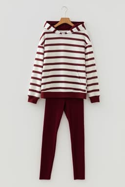 image-Red Stripe Pullover Hoodie & Solid Pants 2pc Set