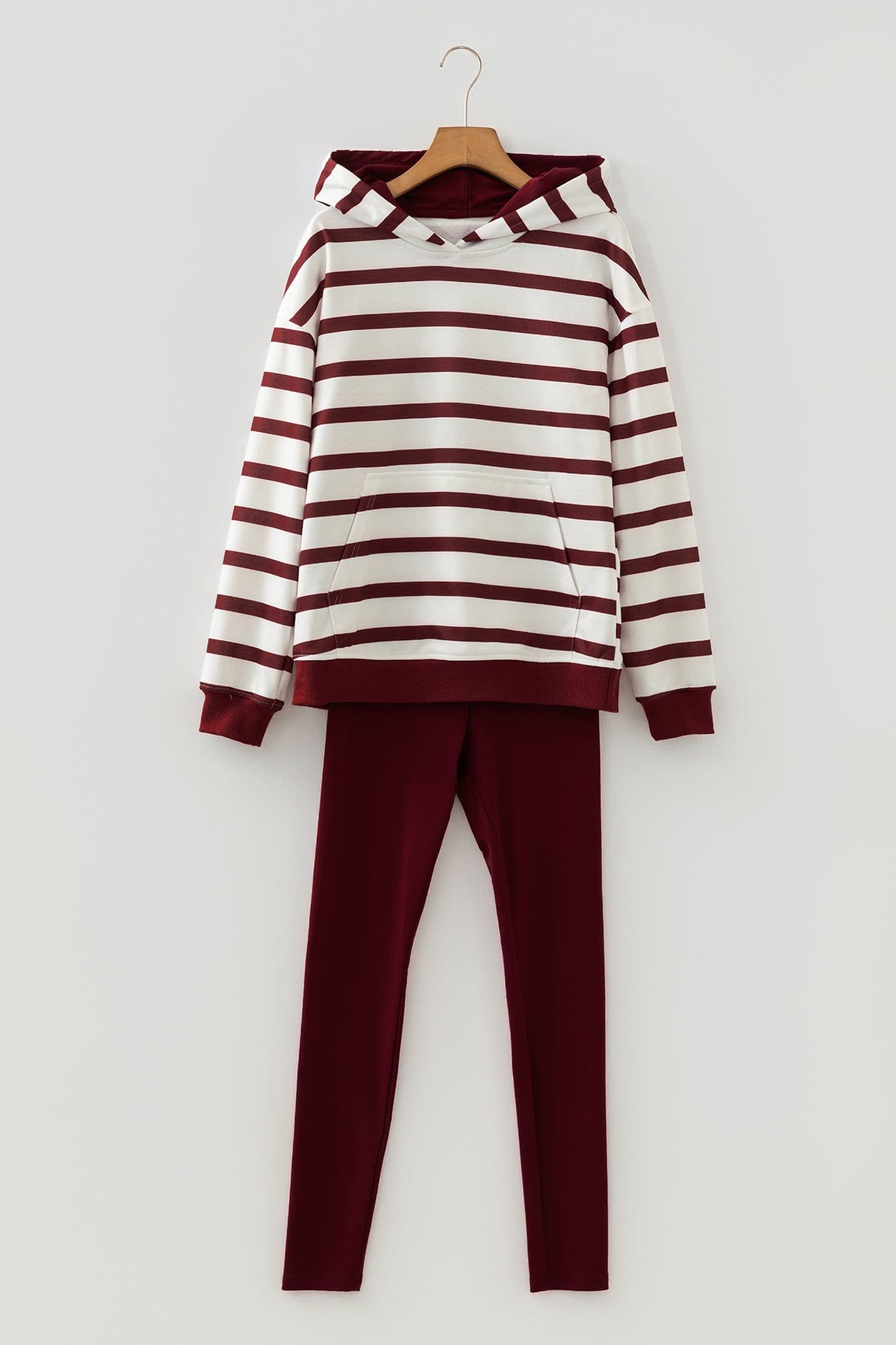 image-Red Stripe Pullover Hoodie & Solid Pants 2pc Set