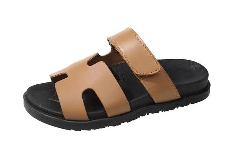 image-2024 summer high version Internet celebrity second uncle slippers women's outdoor casual fashion one-strap thick bottom Velcro H slippers