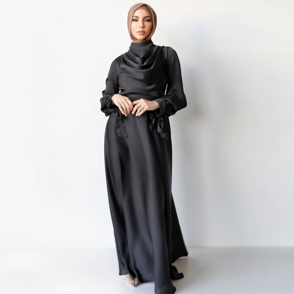 image-Spot XY016 Middle East Saudi foreign trade cross-border Muslim pile collar robe and ankle dress abaya women