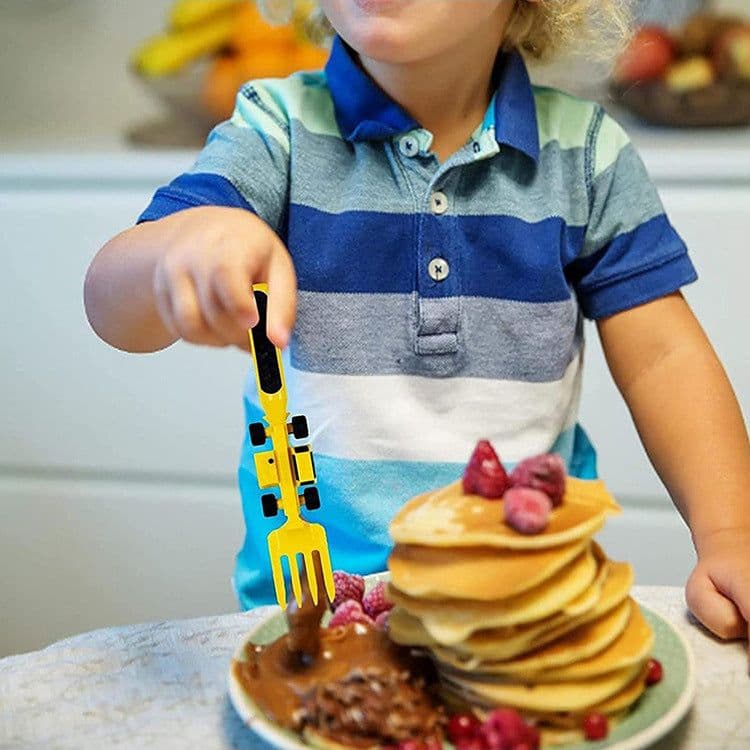 image-Dinneractive Car Bulldozer Excavator Shovel Fork Shovel Dinner Plate Children's Tableware Three Sets