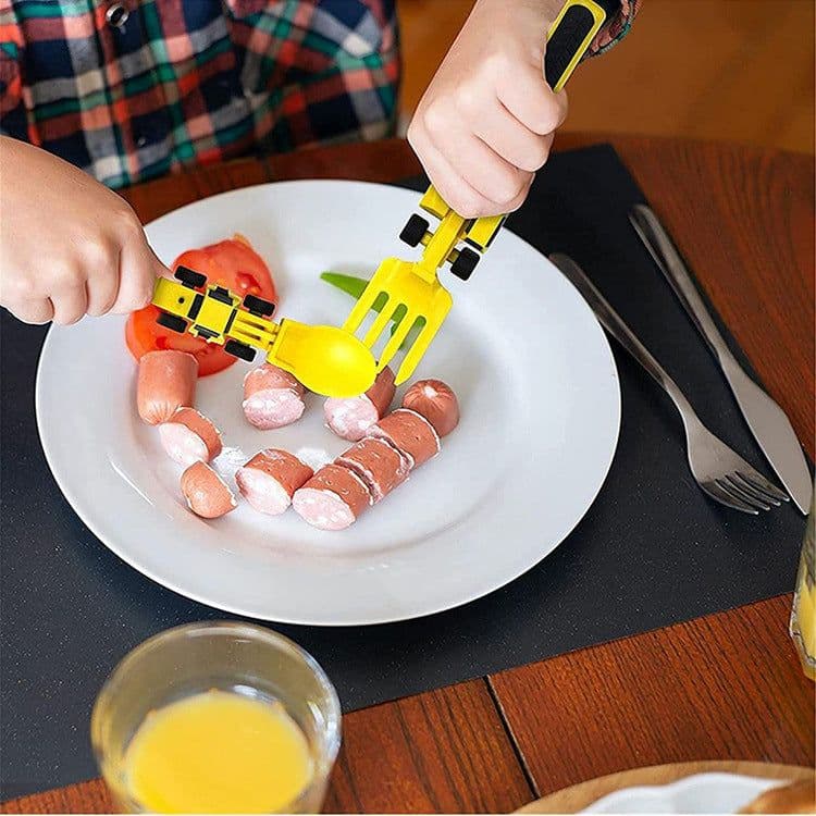image-Dinneractive Car Bulldozer Excavator Shovel Fork Shovel Dinner Plate Children's Tableware Three Sets