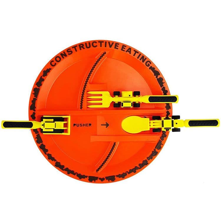 image-Dinneractive Car Bulldozer Excavator Shovel Fork Shovel Dinner Plate Children's Tableware Three Sets