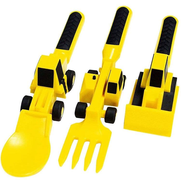 image-Dinneractive Car Bulldozer Excavator Shovel Fork Shovel Dinner Plate Children's Tableware Three Sets