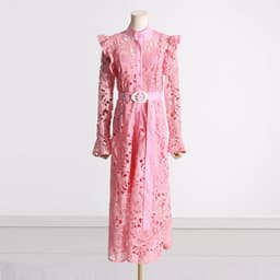 image-Retro heavy industry French long skirt 2023 new temperament niche design lace embroidery waist dress women's trend