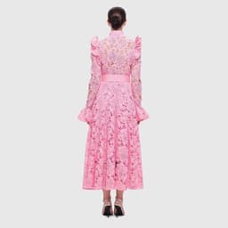 image-Retro heavy industry French long skirt 2023 new temperament niche design lace embroidery waist dress women's trend