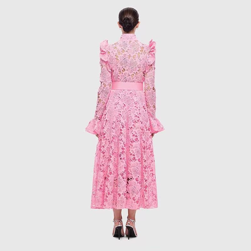 image-Retro heavy industry French long skirt 2023 new temperament niche design lace embroidery waist dress women's trend