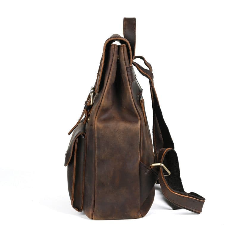 image-Ancient Chaoke Crazy Horse Leather Backpack First Layer Cowhide College Style Backpack for Men and Women Retro Genuine Leather Handmade Casual School Bag