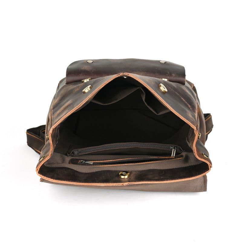 image-Ancient Chaoke Crazy Horse Leather Backpack First Layer Cowhide College Style Backpack for Men and Women Retro Genuine Leather Handmade Casual School Bag