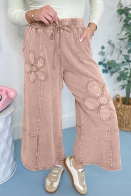 image-Buckskin Flower Patch Mineral Washed Cropped Wide Leg Pants