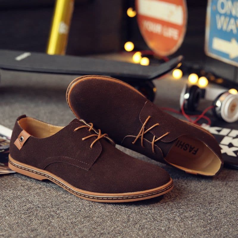 image-Men's Brown Nubuck Leather Loafers Size 48