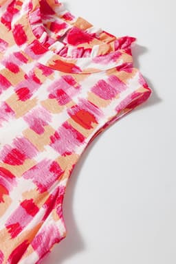 image-Pink Abstract Print Frilly Neck Sleeveless Mini Dress