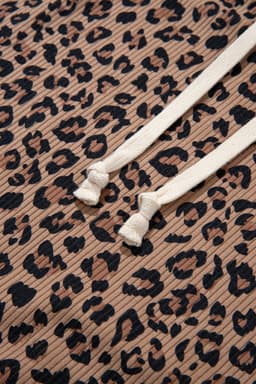 image-Khaki Ribbed Leopard Print Zip Hooded Sweatshirt