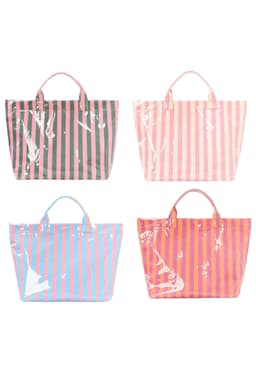 image-Black Glossy Striped Vinyl Large Tote Bag