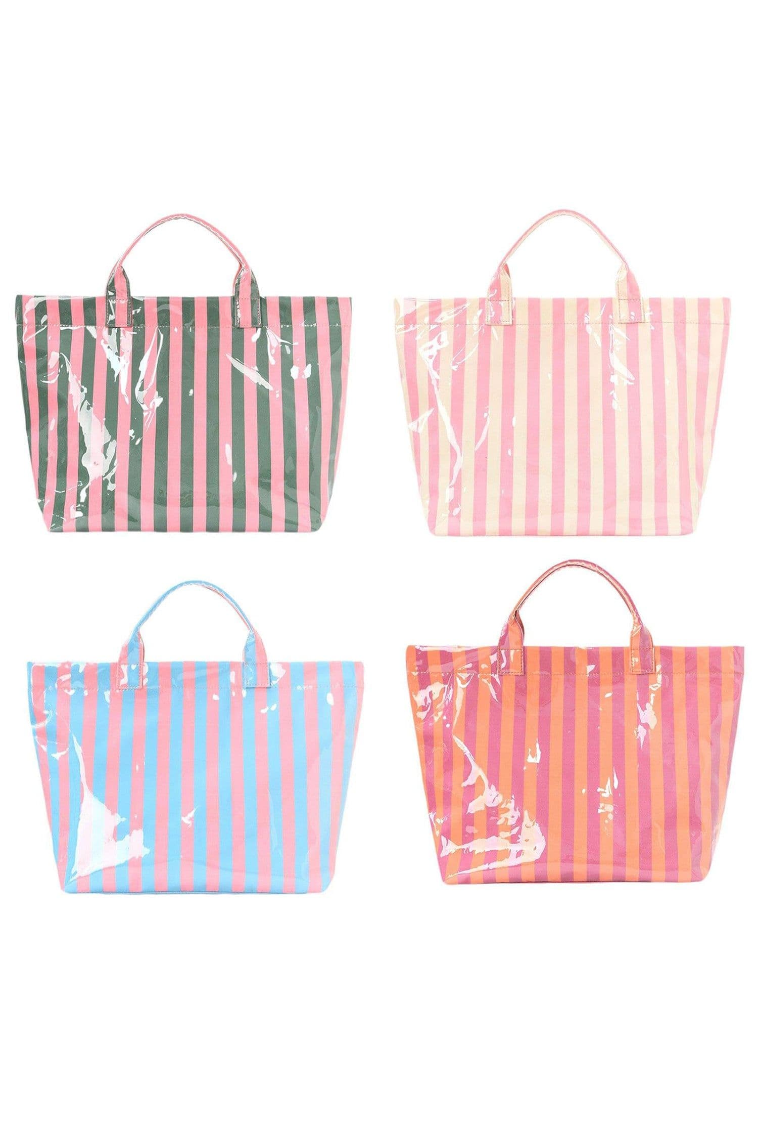 image-Black Glossy Striped Vinyl Large Tote Bag