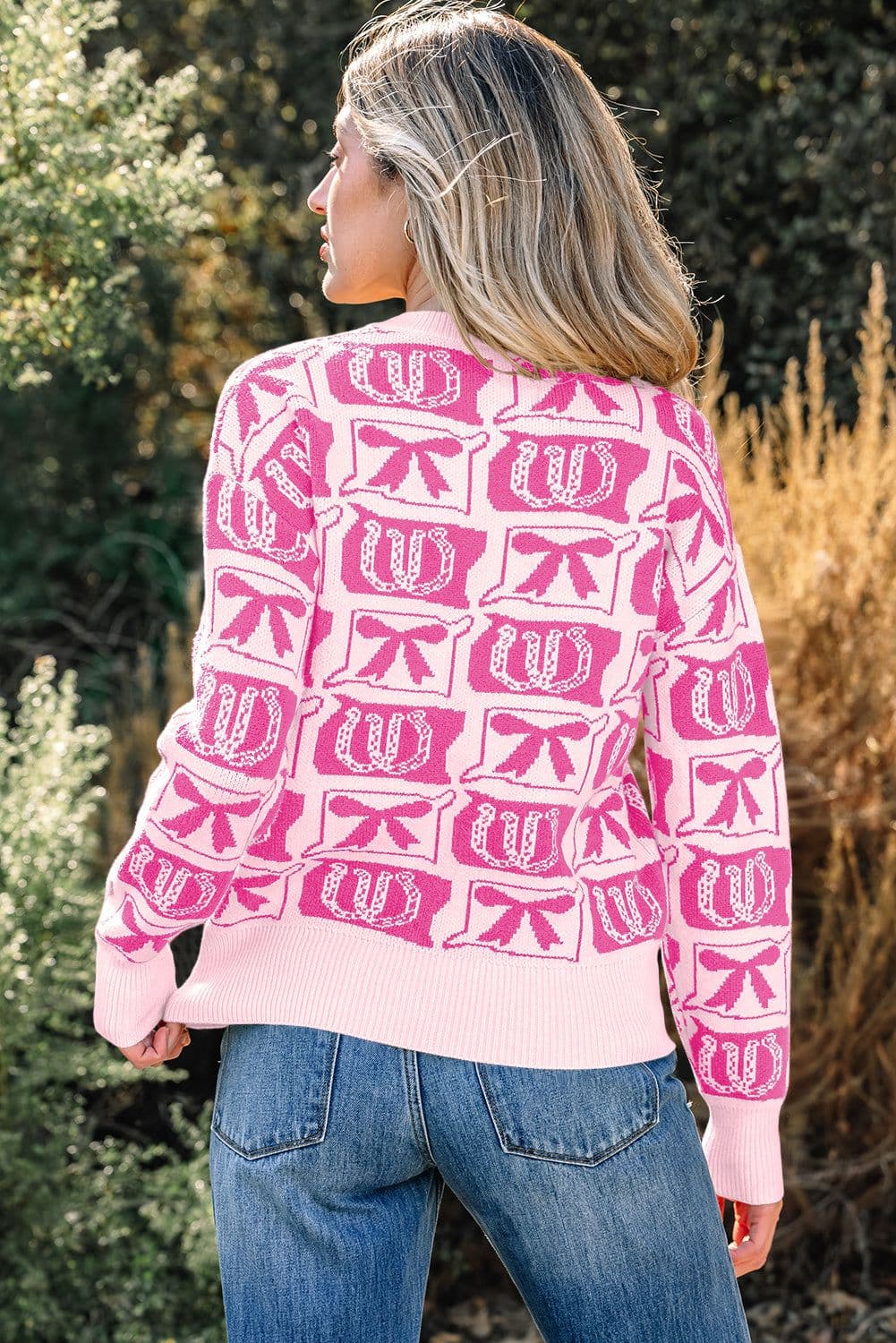 image-Pink Bows & Horseshoes Western Sweater