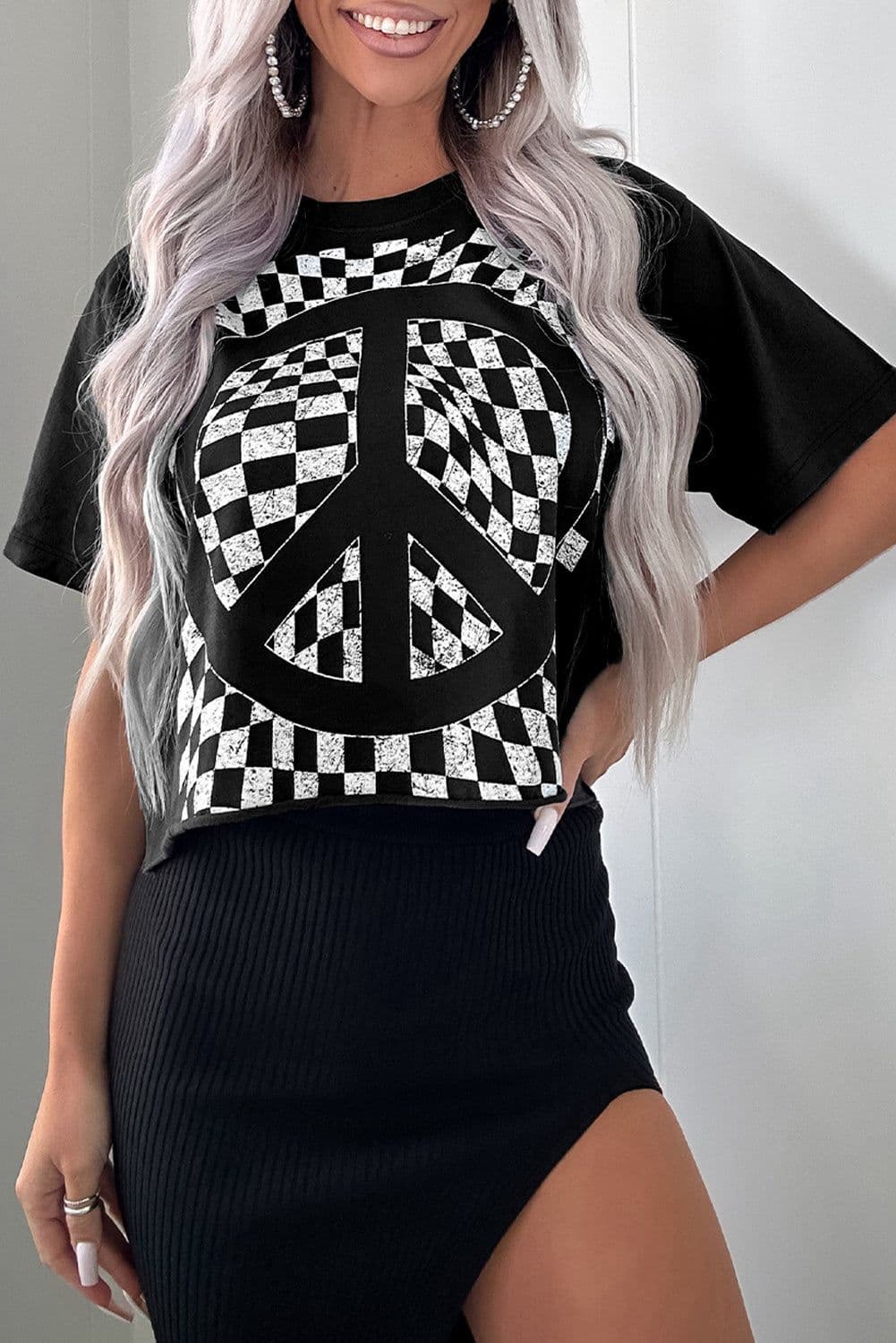image-Black Checkerboard Peace Sign T-Shirt