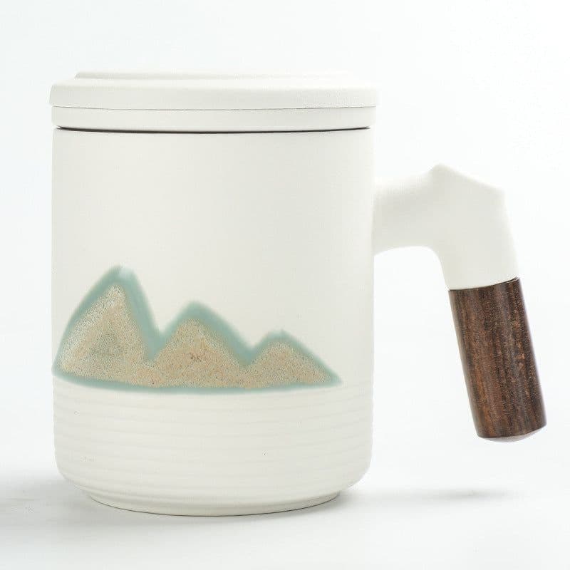 image-Ceramic Water Cup With Lid Tea Water Separation Filter