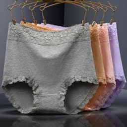 image-Pure Cotton High Waist Women's Underwear - Lace Seamless Briefs