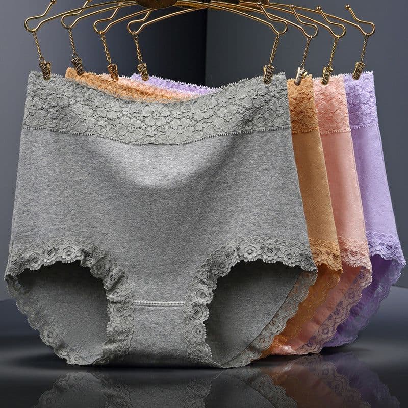 image-Pure Cotton High Waist Women's Underwear - Lace Seamless Briefs