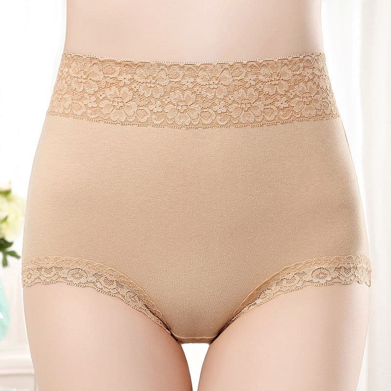 image-Pure Cotton High Waist Women's Underwear - Lace Seamless Briefs