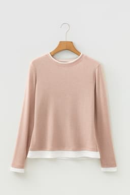 image-Smoke Gray Color Block Patchwork Long Sleeve Top