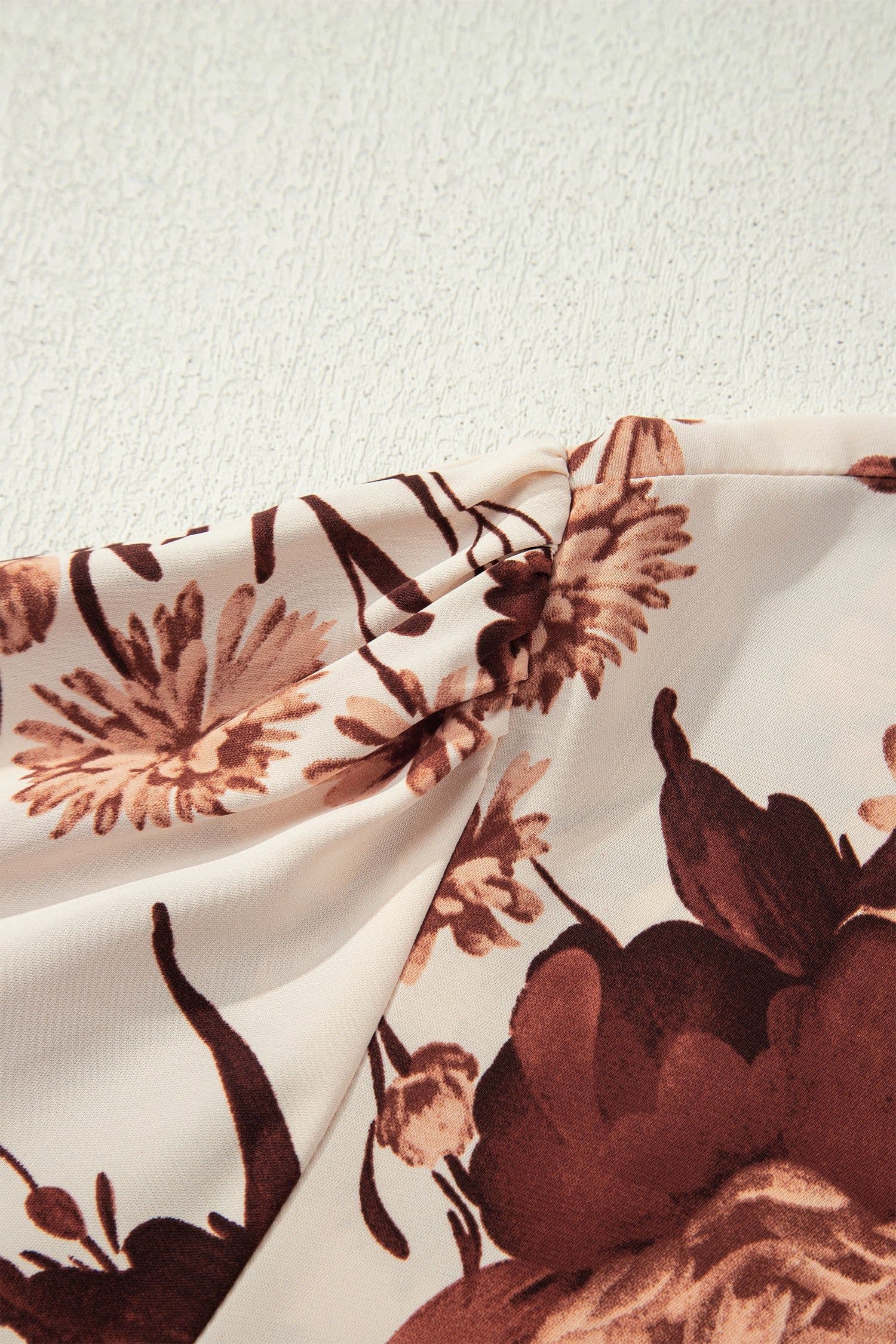 image-Brown Floral Print Button Down Poet Sleeve Shirt