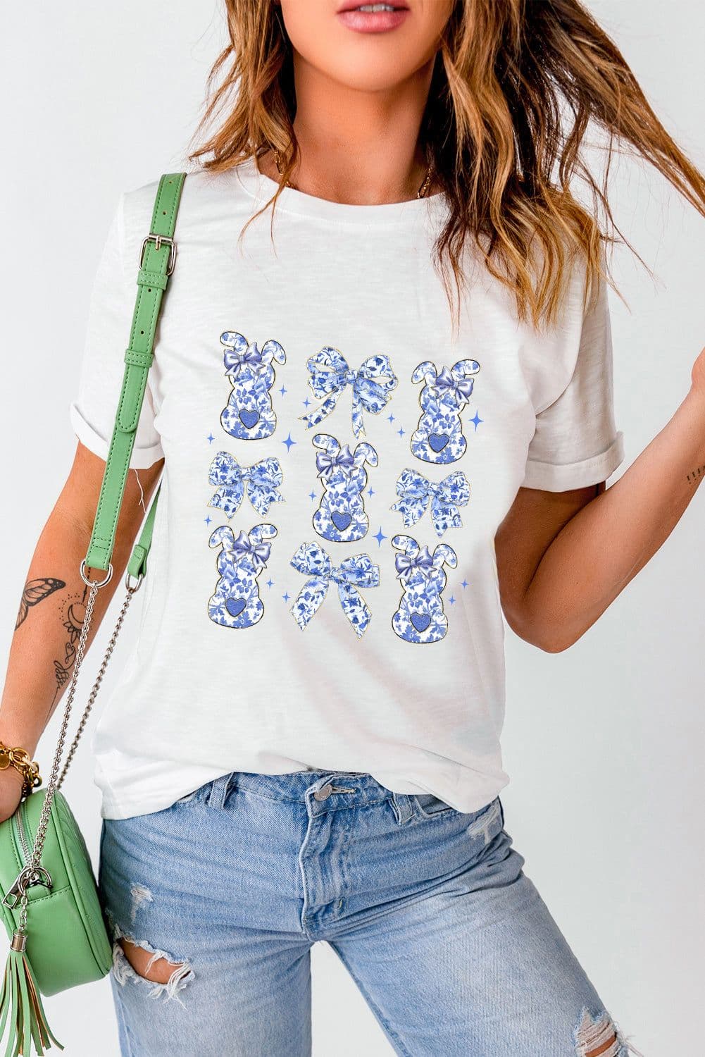 image-White Bowknot Bunny Graphic Easter T Shirt