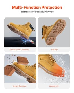 image-VEVOR Steel Toe Work Boots, US Size 8, Waterproof Work Boots for Men, Slip-Resistant Work Boot, Lightweight and Breathable Rubber Sole Mens Boots for Industry Construction, Brown Yellow