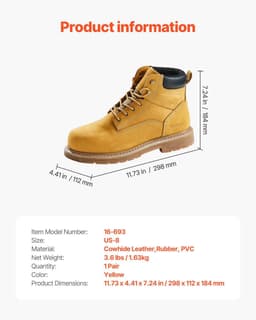 image-VEVOR Steel Toe Work Boots, US Size 8, Waterproof Work Boots for Men, Slip-Resistant Work Boot, Lightweight and Breathable Rubber Sole Mens Boots for Industry Construction, Brown Yellow