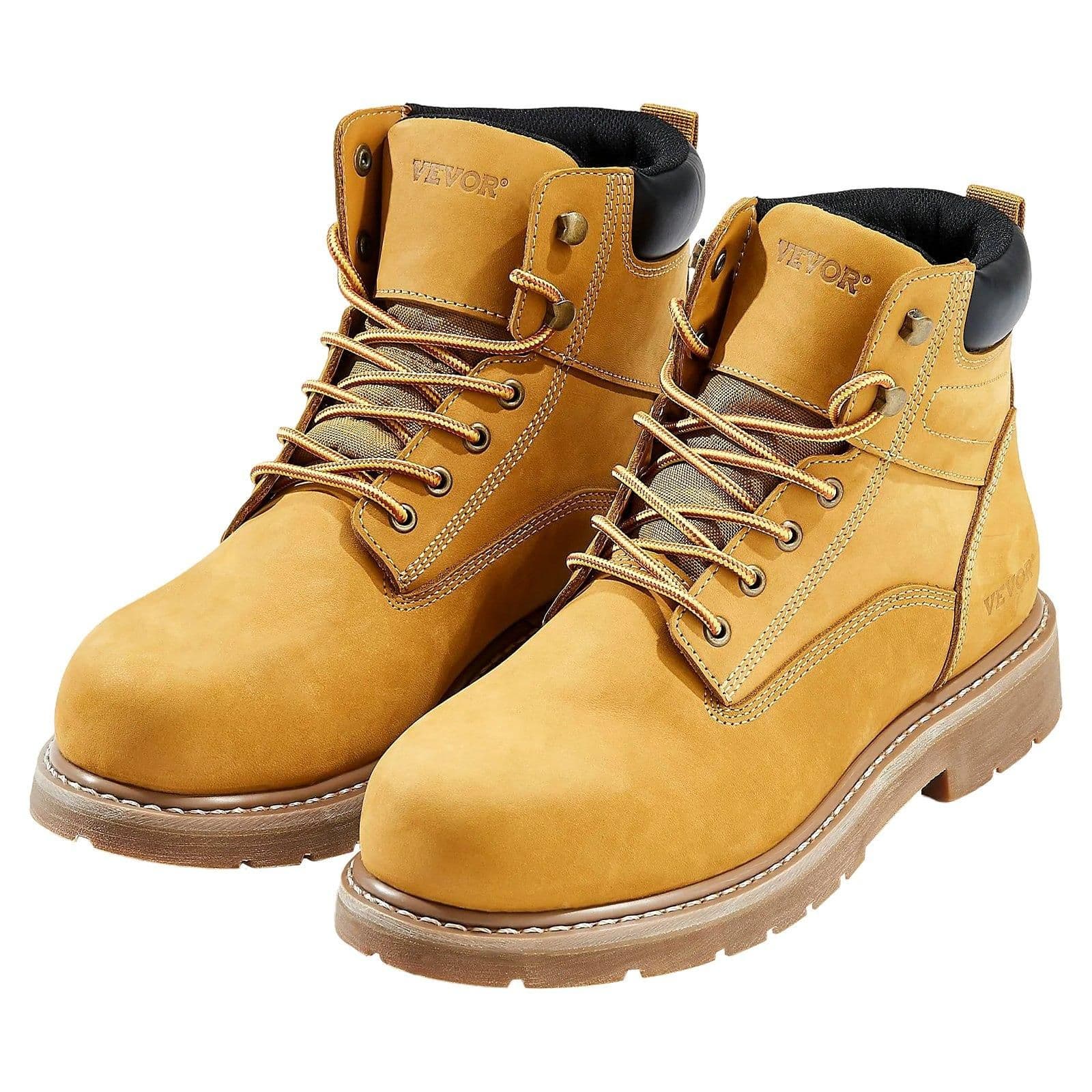 image-VEVOR Steel Toe Work Boots, US Size 8, Waterproof Work Boots for Men, Slip-Resistant Work Boot, Lightweight and Breathable Rubber Sole Mens Boots for Industry Construction, Brown Yellow