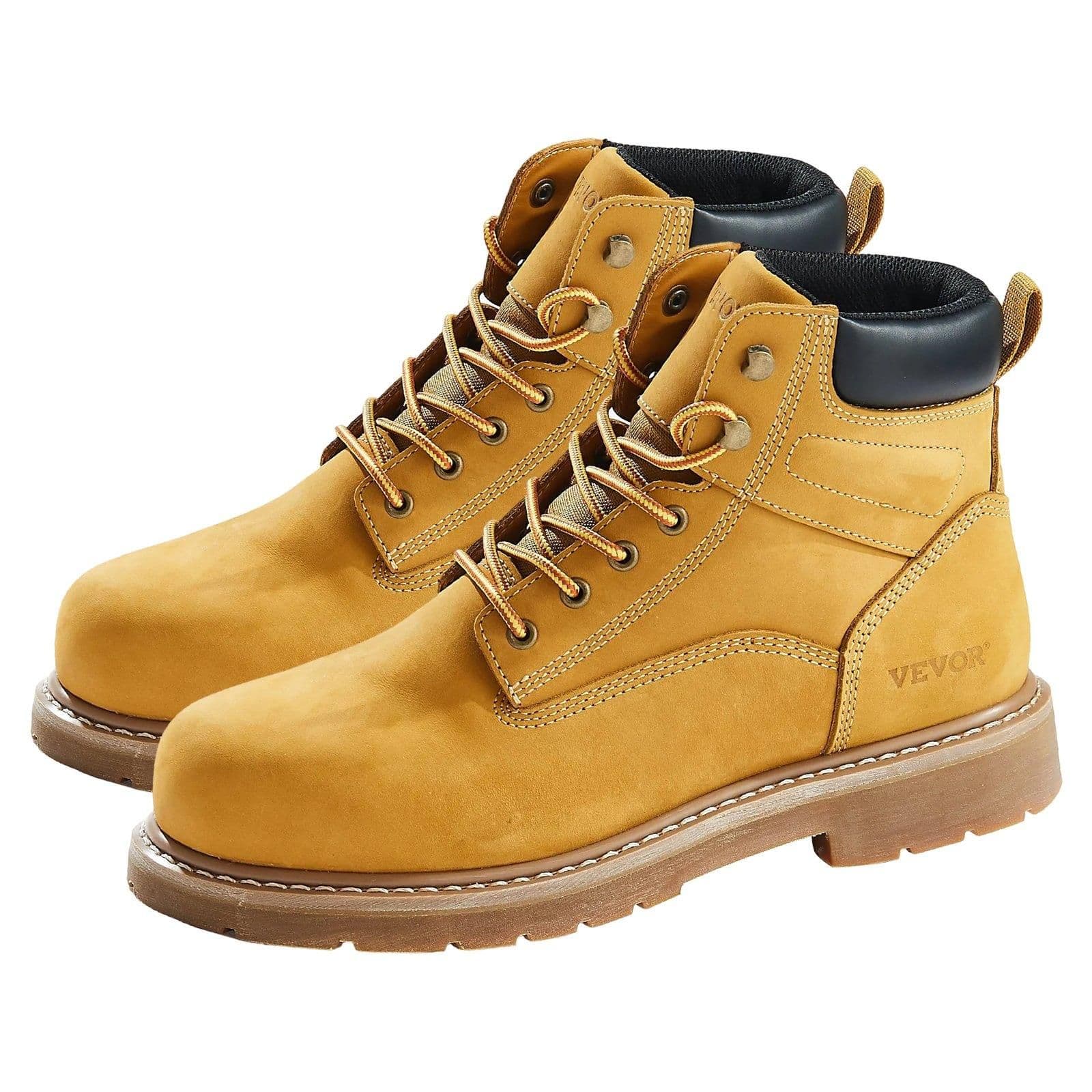 image-VEVOR Steel Toe Work Boots, US Size 8, Waterproof Work Boots for Men, Slip-Resistant Work Boot, Lightweight and Breathable Rubber Sole Mens Boots for Industry Construction, Brown Yellow