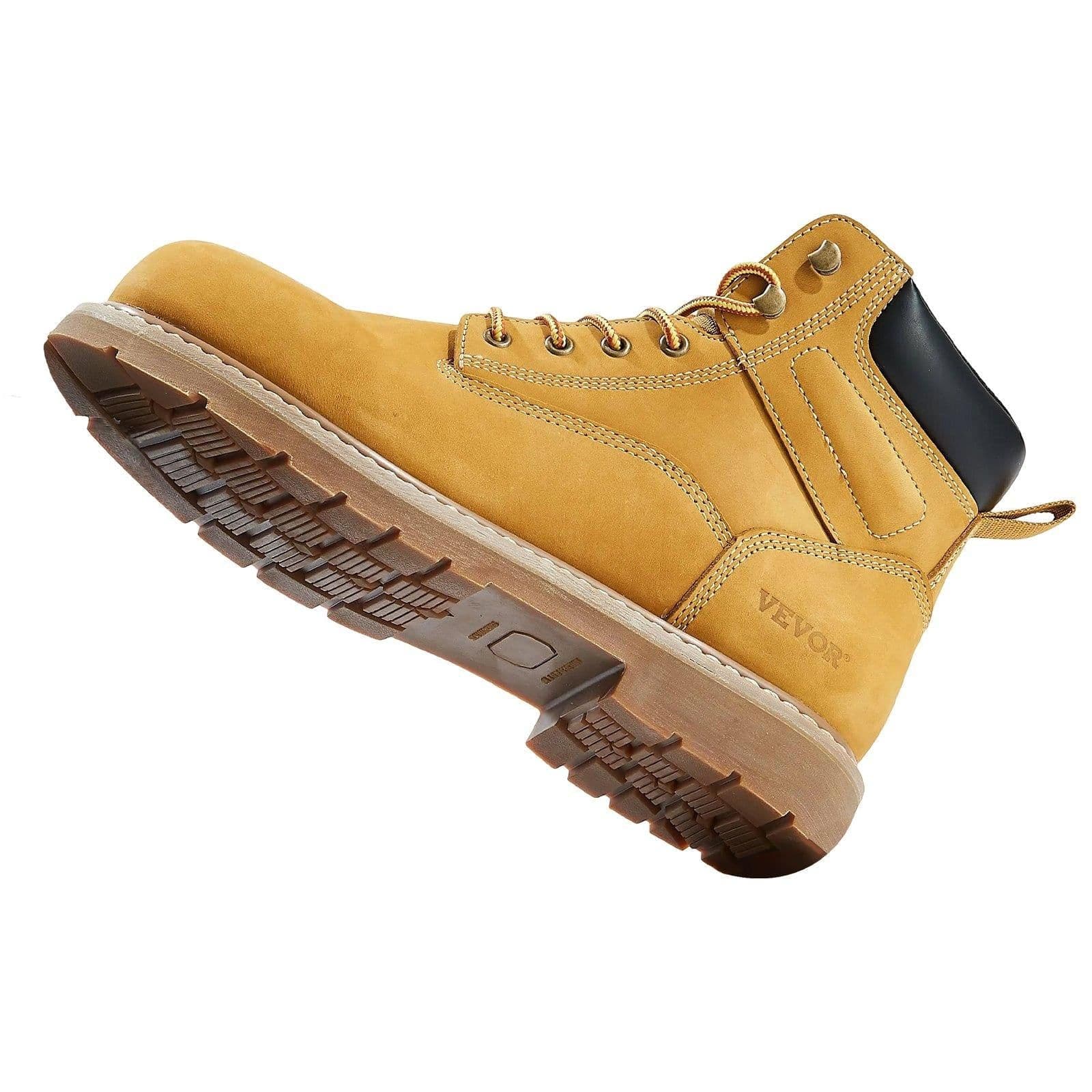 image-VEVOR Steel Toe Work Boots, US Size 8, Waterproof Work Boots for Men, Slip-Resistant Work Boot, Lightweight and Breathable Rubber Sole Mens Boots for Industry Construction, Brown Yellow