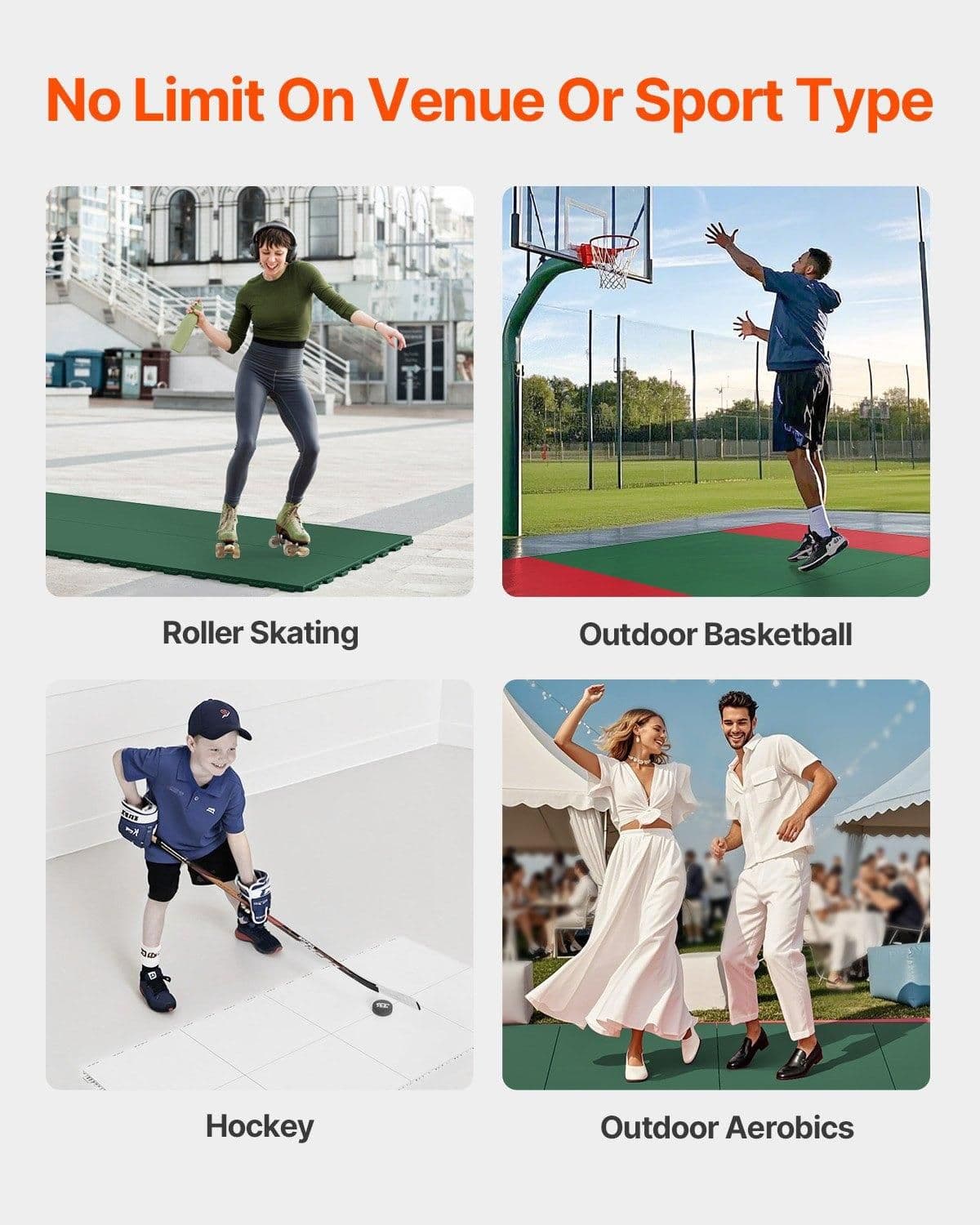 image-VEVOR Dryland Tiles for Hockey Floor Mat, 12 x 12 in 15 Pcs Interlocking Versatile Training Surface, Dance Floor Tiles, Hockey Training Equipment Board for Shooting (Ash Gray, 15 sq. ft/Box)