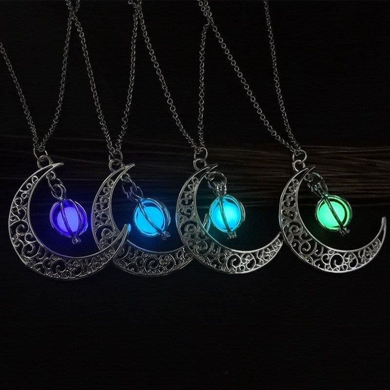 image-Fashion Moon Natural Glowing Stone Healing Necklace Women Gift Charm Luminous Pendant Necklace Jewelry