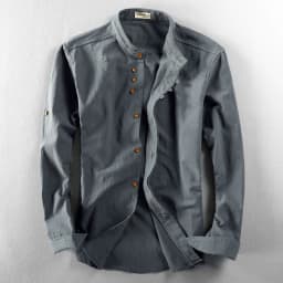 image-2024 autumn and winter new men's casual linen shirt Chinese style stand-up collar independent station wish cotton and linen shirt