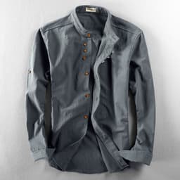 image-2024 autumn and winter new men's casual linen shirt Chinese style stand-up collar independent station wish cotton and linen shirt