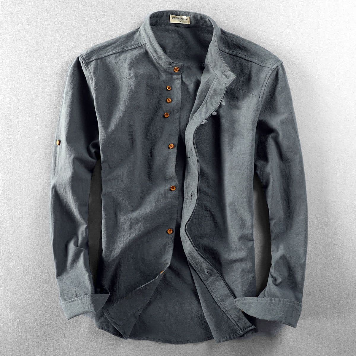 image-2024 autumn and winter new men's casual linen shirt Chinese style stand-up collar independent station wish cotton and linen shirt