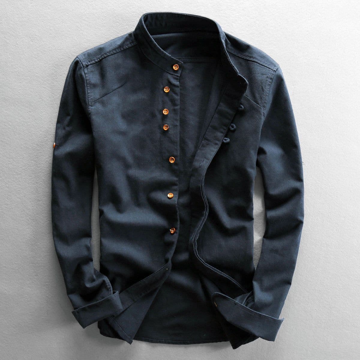 image-2024 autumn and winter new men's casual linen shirt Chinese style stand-up collar independent station wish cotton and linen shirt