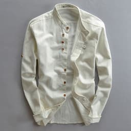 image-2024 autumn and winter new men's casual linen shirt Chinese style stand-up collar independent station wish cotton and linen shirt