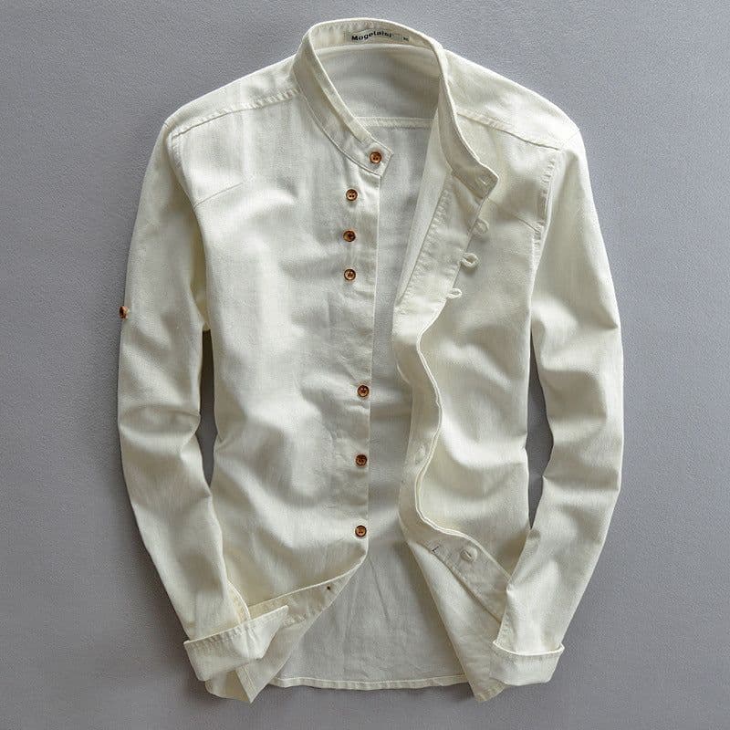 image-2024 autumn and winter new men's casual linen shirt Chinese style stand-up collar independent station wish cotton and linen shirt