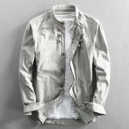 image-2024 autumn and winter new men's casual linen shirt Chinese style stand-up collar independent station wish cotton and linen shirt